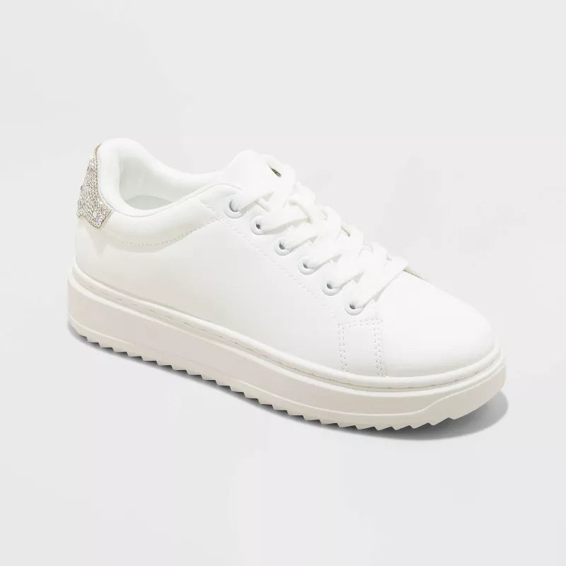 Women's Peggy Rhinestone Fashion Sneakers A New Day White With Silver Rhinestones