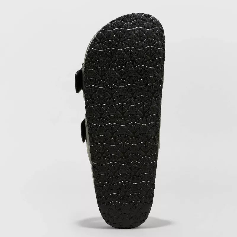 Women Neida Two Band Foot Bed Side Buckle Slide Sandals Black
