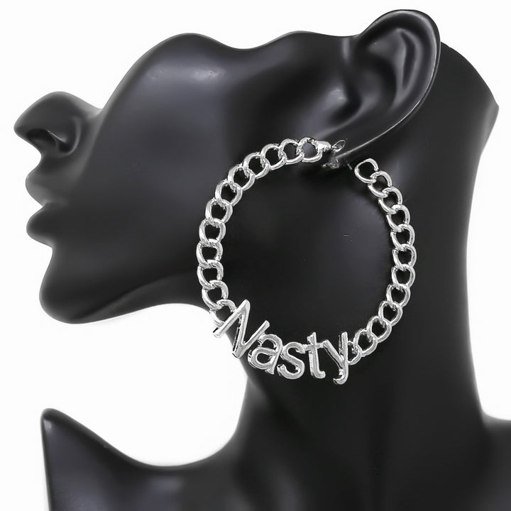 Women's Nasty Curb Hoop Earrings Sliver