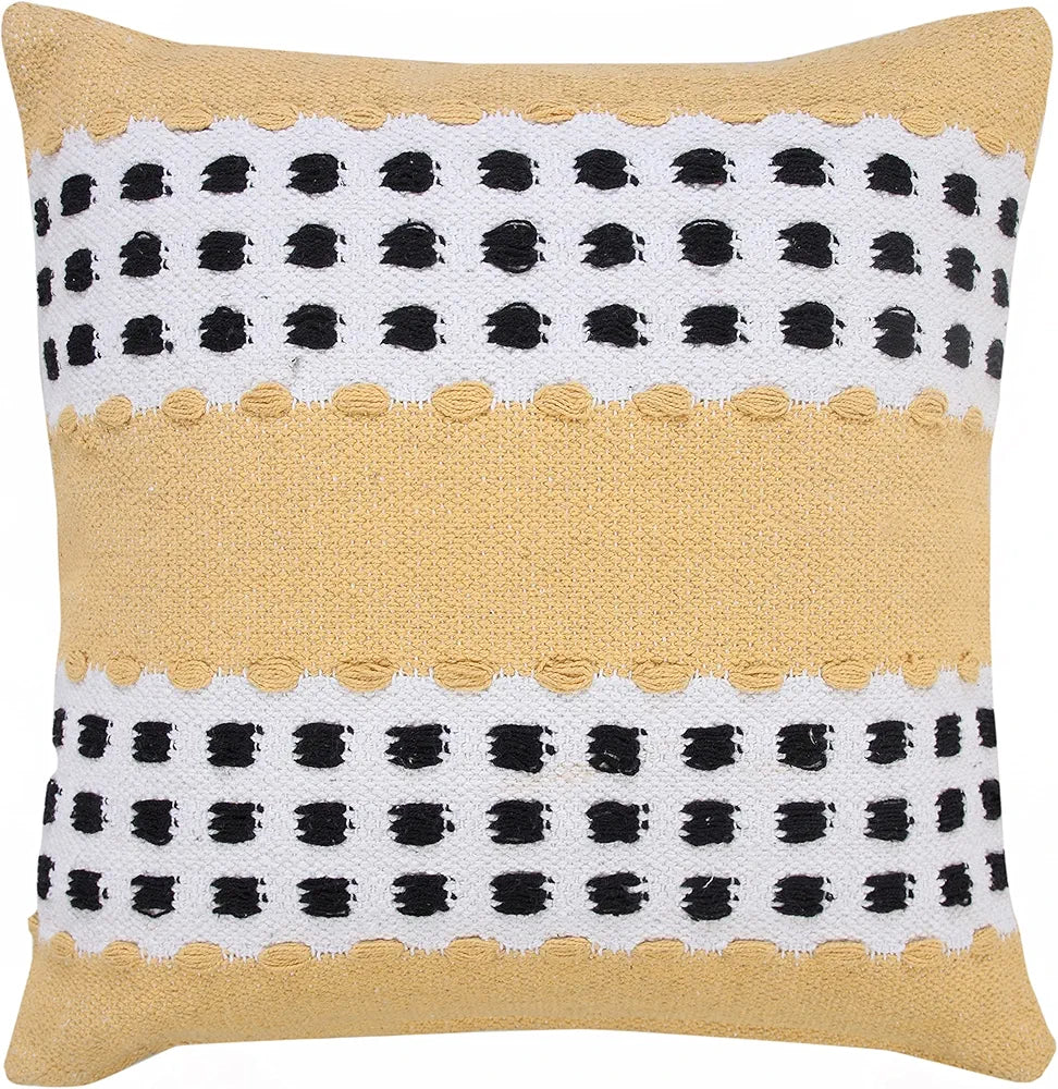 LR Home Metropolitan Woven Dash Grid Striped Throw Pillow, Yellow/Black/White