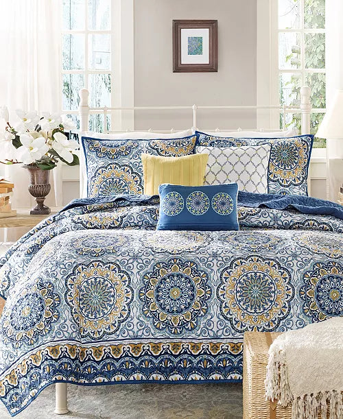 Madison Park Reversible Quilt Set 6 Piece Tangiers Blue Cal King