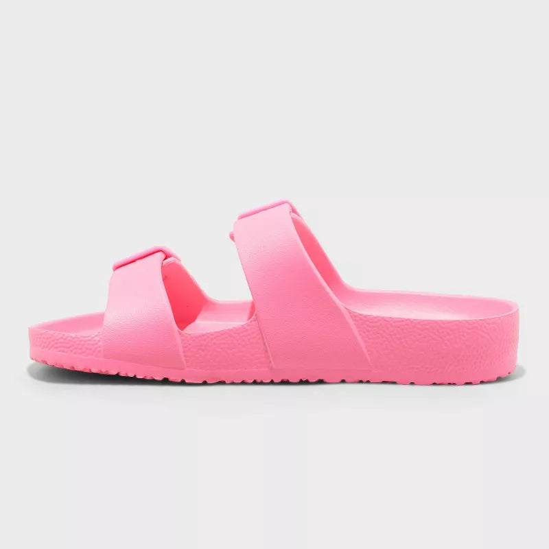 Women's Neida Two Band Foot Bed Slide Sandals Hot Pink