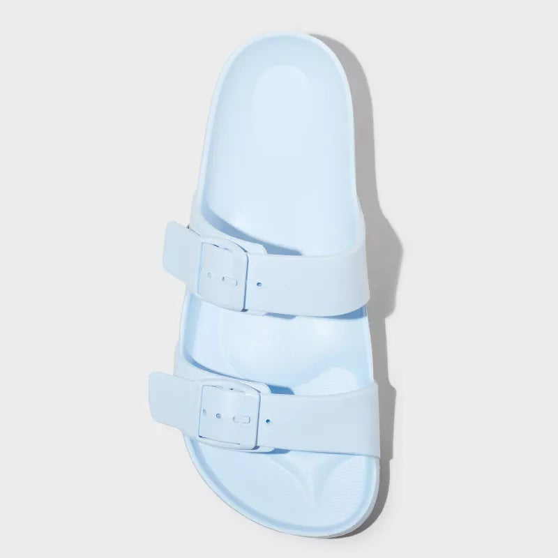 Women's Neida Eva Two Band Foot Bed Slide Sandals Light Blue