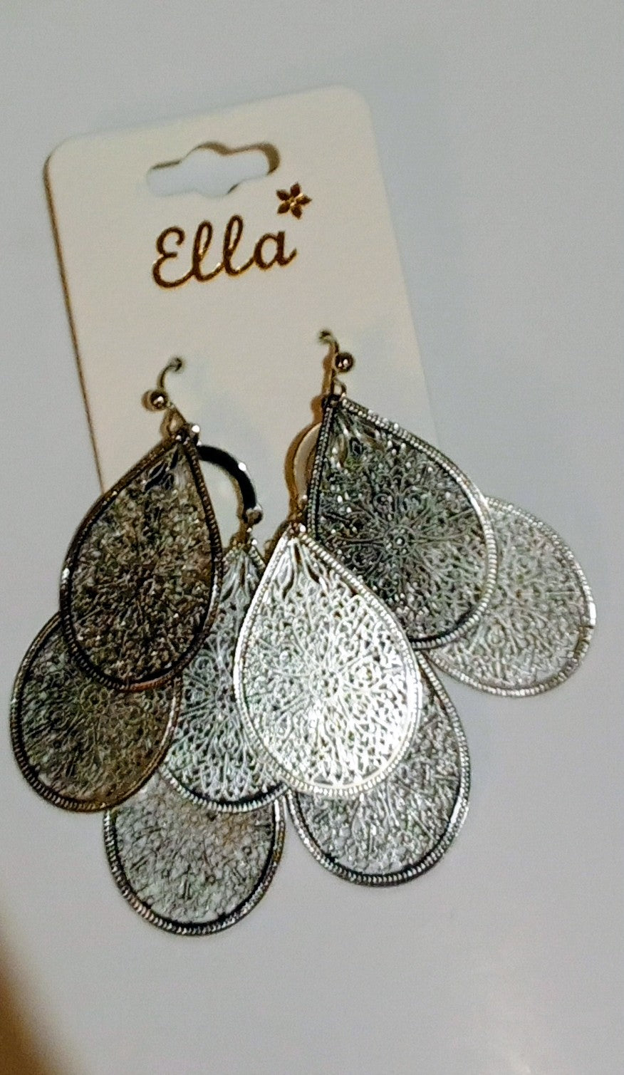 Lightweight Filigree Cutout Chandelier Drop Earrings Silver