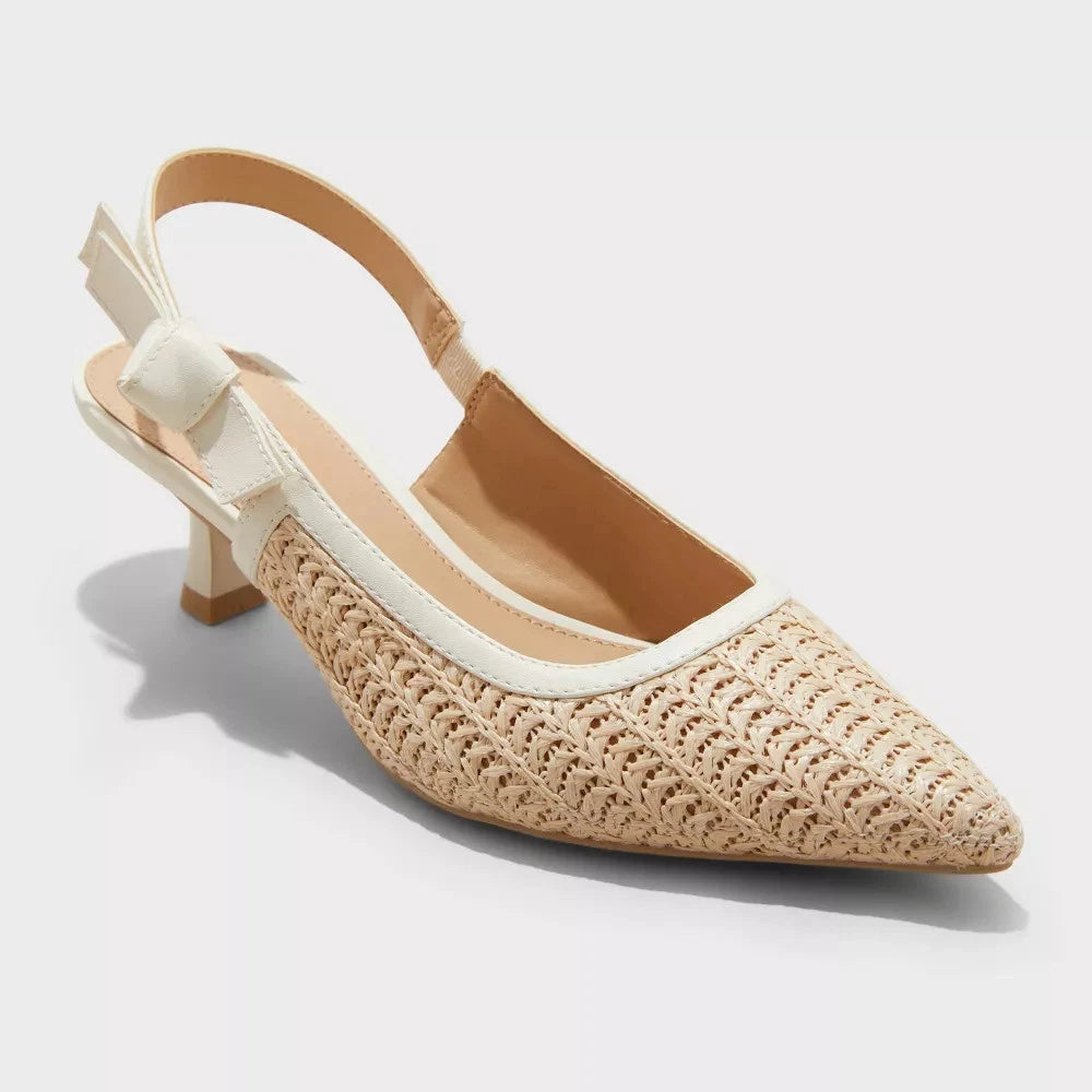 Women's Milan Woven Pattern Sling Back Heels A New Day Beige