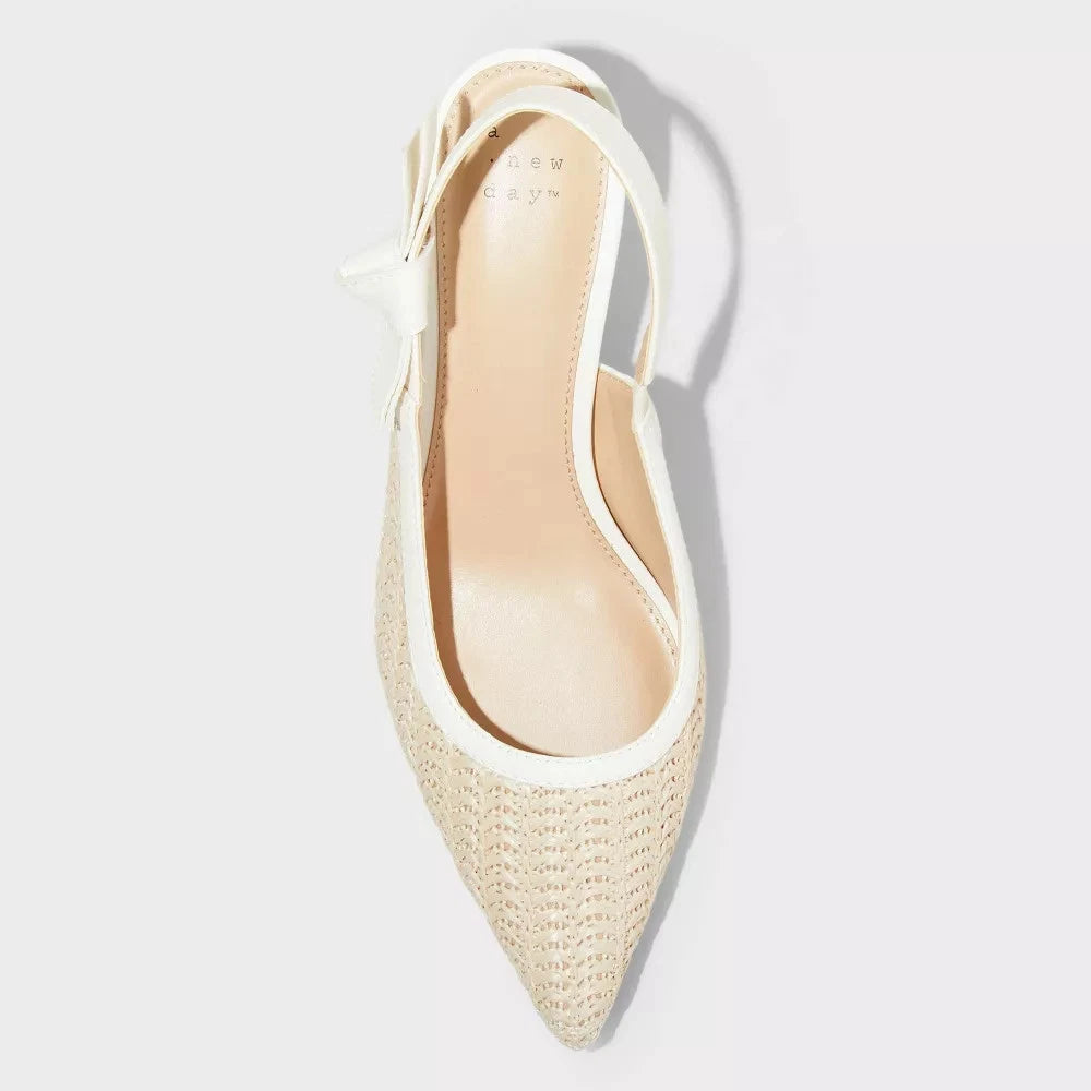 Women's Milan Woven Pattern Sling Back Heels A New Day Beige