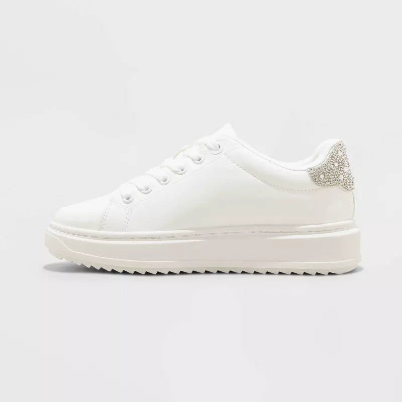 Women's Peggy Rhinestone Fashion Sneakers A New Day White With Silver Rhinestones
