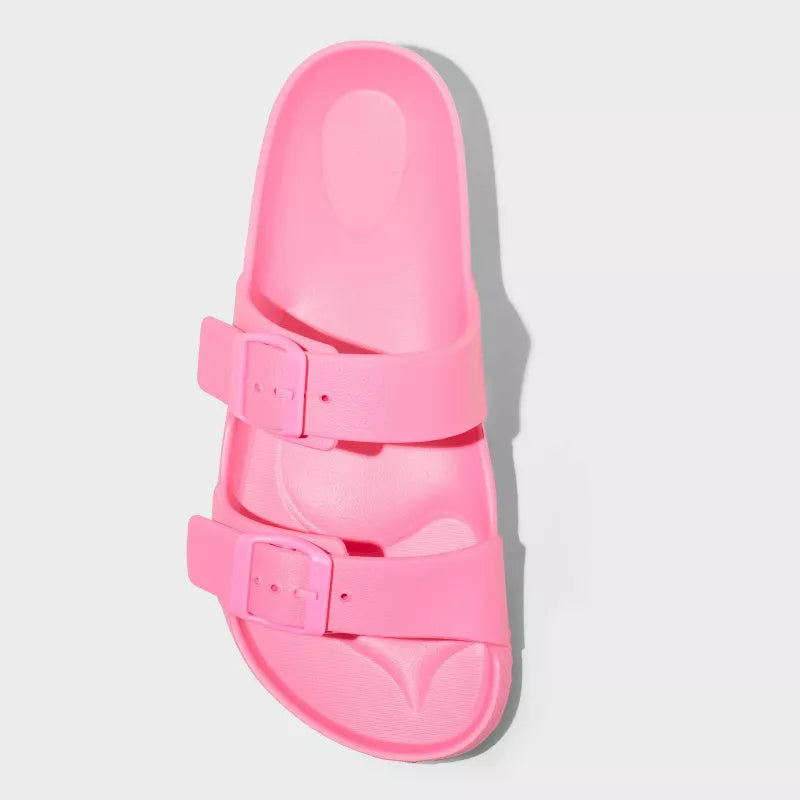Women's Neida Two Band Foot Bed Slide Sandals Hot Pink