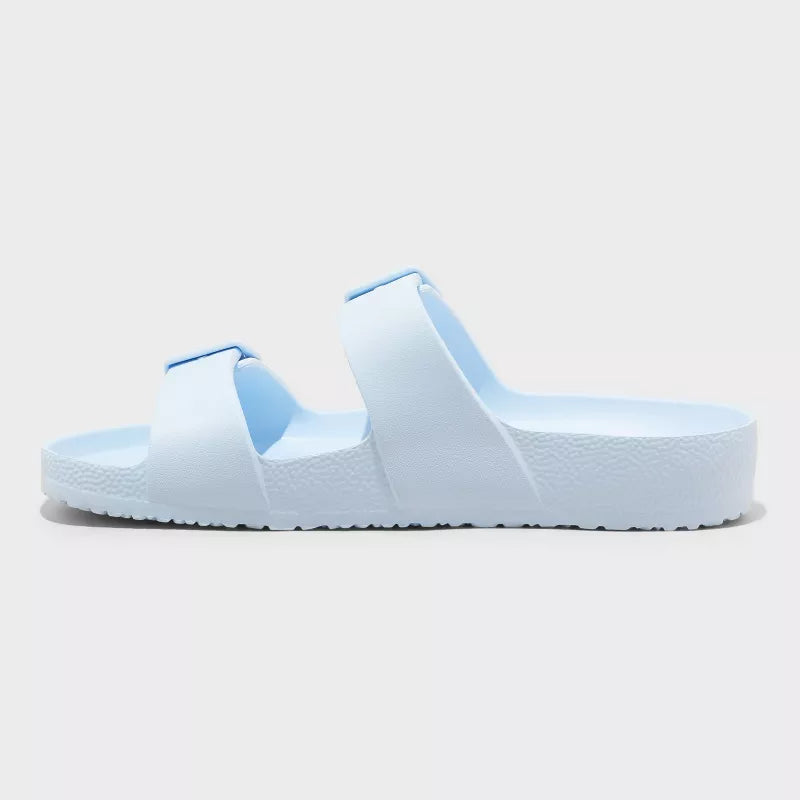Women's Neida Eva Two Band Foot Bed Slide Sandals Light Blue