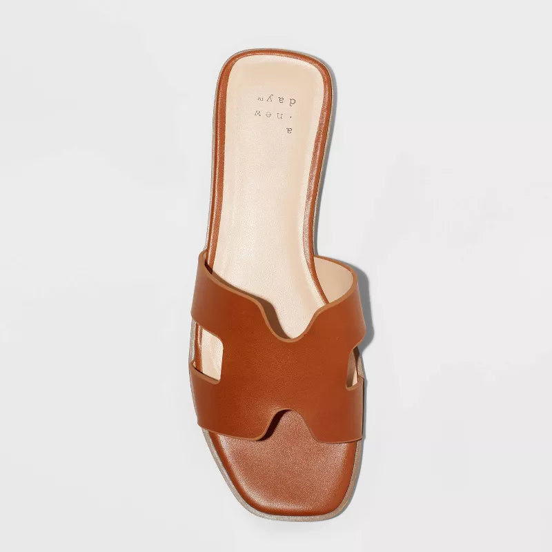 Women's Nina Slide Sandals A New Day Color Cognac