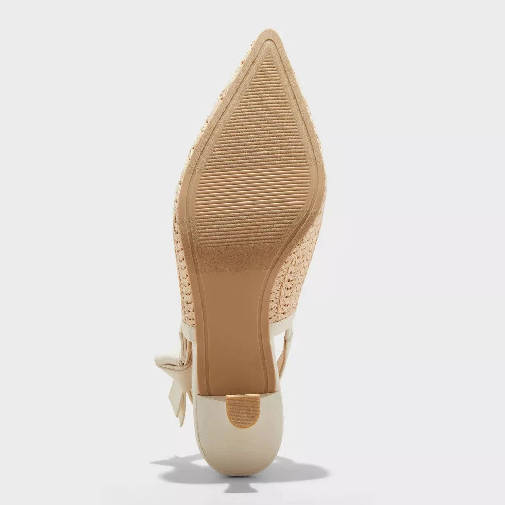 Women's Milan Woven Pattern Sling Back Heels A New Day Beige
