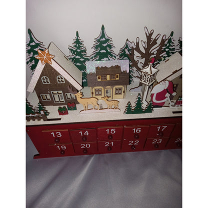 North Pole Wooden Advent Christmas Sleigh Pop Out Draw Light Up Calendar