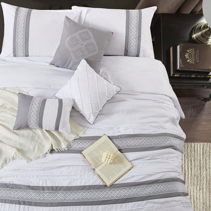 7 Piece Boho Inspired Geometric Embroidery Durango Grey Queen Size Comforter Set