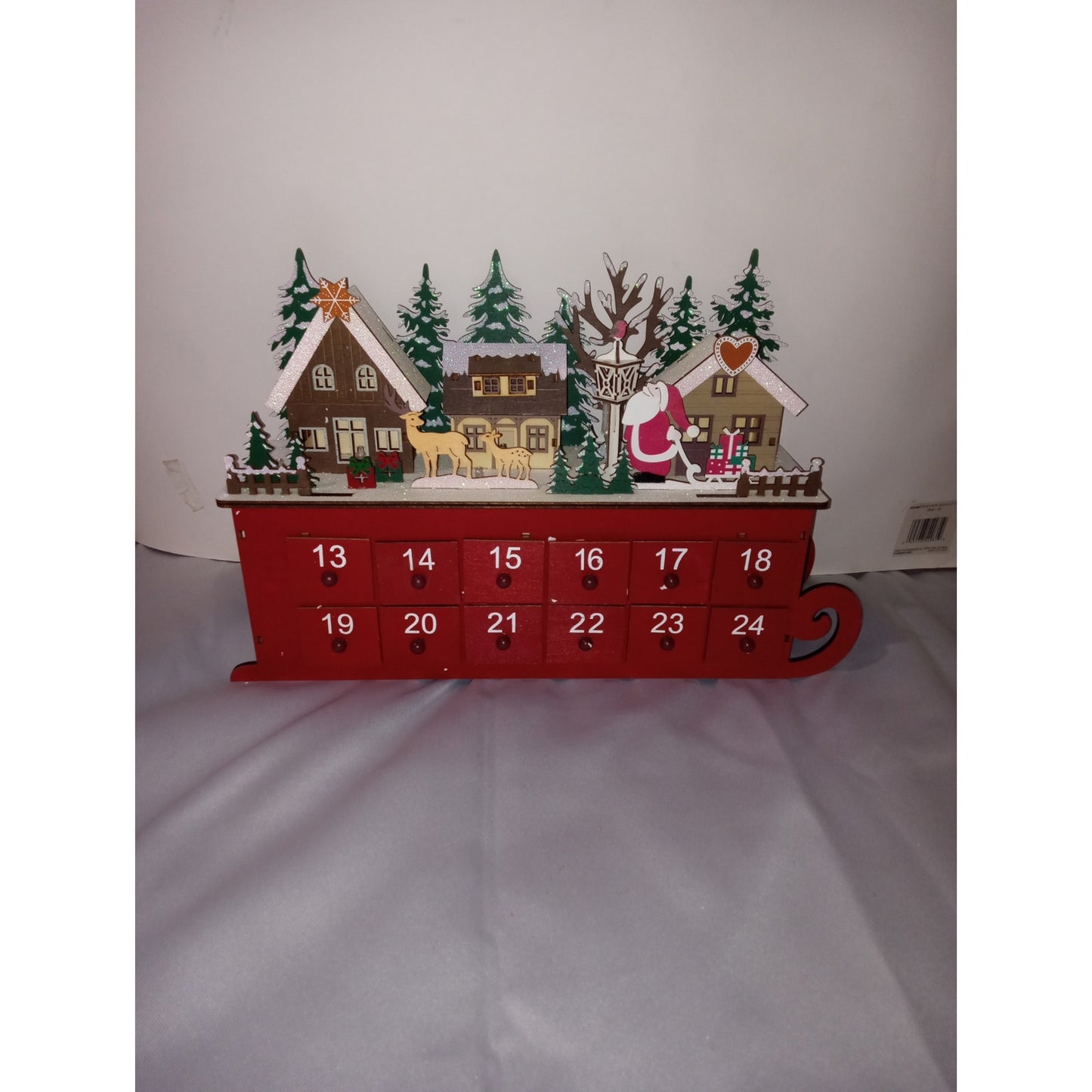 North Pole Wooden Advent Christmas Sleigh Pop Out Draw Light Up Calendar