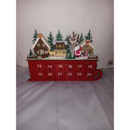 North Pole Wooden Advent Christmas Sleigh Pop Out Draw Light Up Calendar