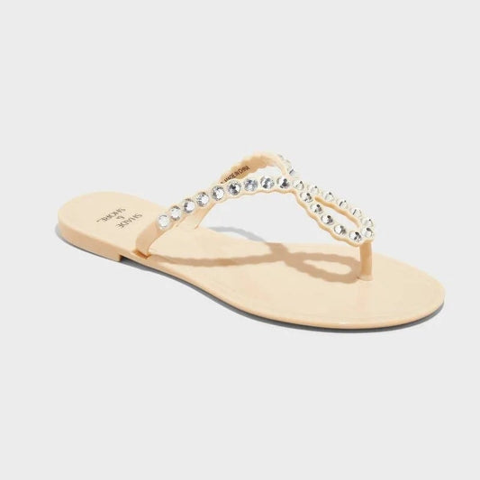 Shade & Shore Luella Rhinestone Jelly Thong Sandals Size 7
