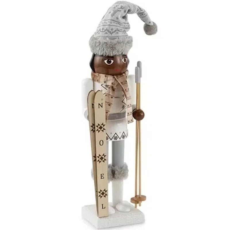 North Pole Trading Co 14inch Ski Girl African American Christmas Nutcracker Gray