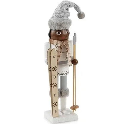 North Pole Trading Co 14inch Ski Girl African American Christmas Nutcracker Gray