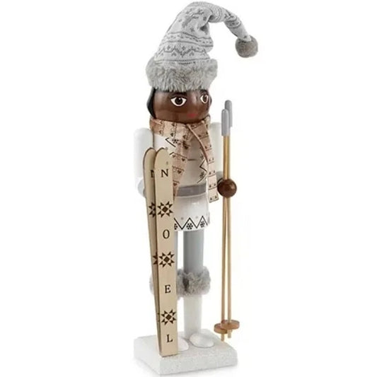 North Pole Trading Co 14inch Ski Girl African American Christmas Nutcracker Gray