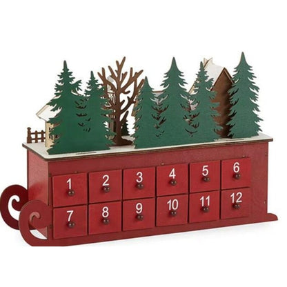North Pole Wooden Advent Christmas Sleigh Pop Out Draw Light Up Calendar