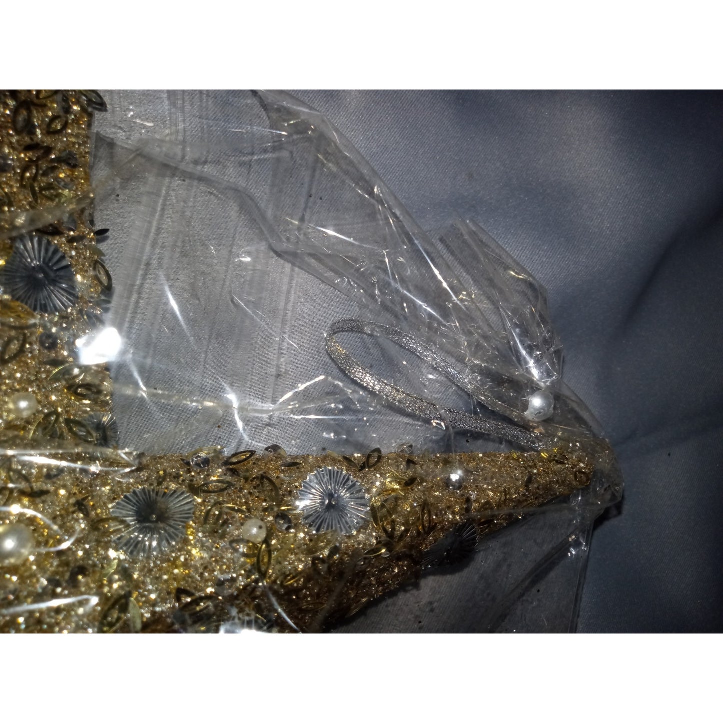 North Pole Trading Co. Glitter Beaded Star Set 2-pc. Christmas Ornament Gold