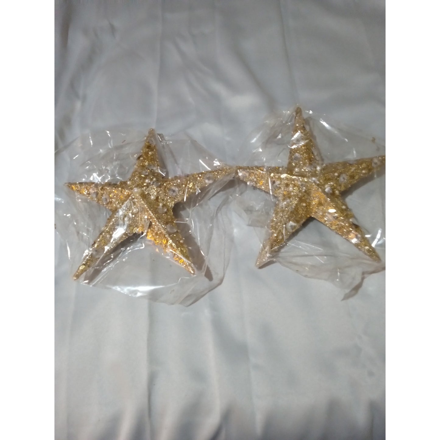 North Pole Trading Co. Glitter Beaded Star Set 2-pc. Christmas Ornament Gold