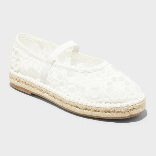 Women's Celia Floral Lace Mary Jane Espadrille Boho Flat Shoes White Size 8