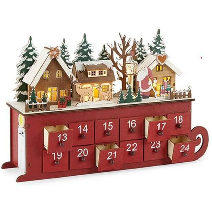 North Pole Wooden Advent Christmas Sleigh Pop Out Draw Light Up Calendar