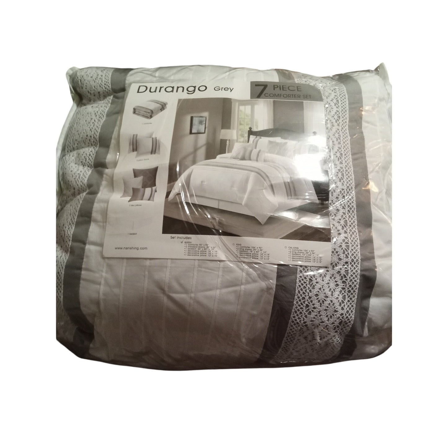 7 Piece Boho Inspired Geometric Embroidery Durango Grey Queen Size Comforter Set