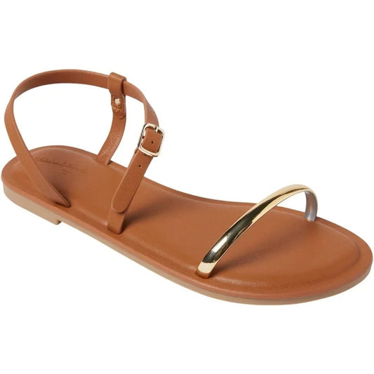 Mildred Ornament Ankle Strap Sandals with Memory Foam Insole Tan Size 7