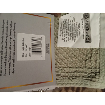 Better Trends Hugo 100% Cotton Tufted Non-Slip Backing Bath Rug 24" x 40" Sage