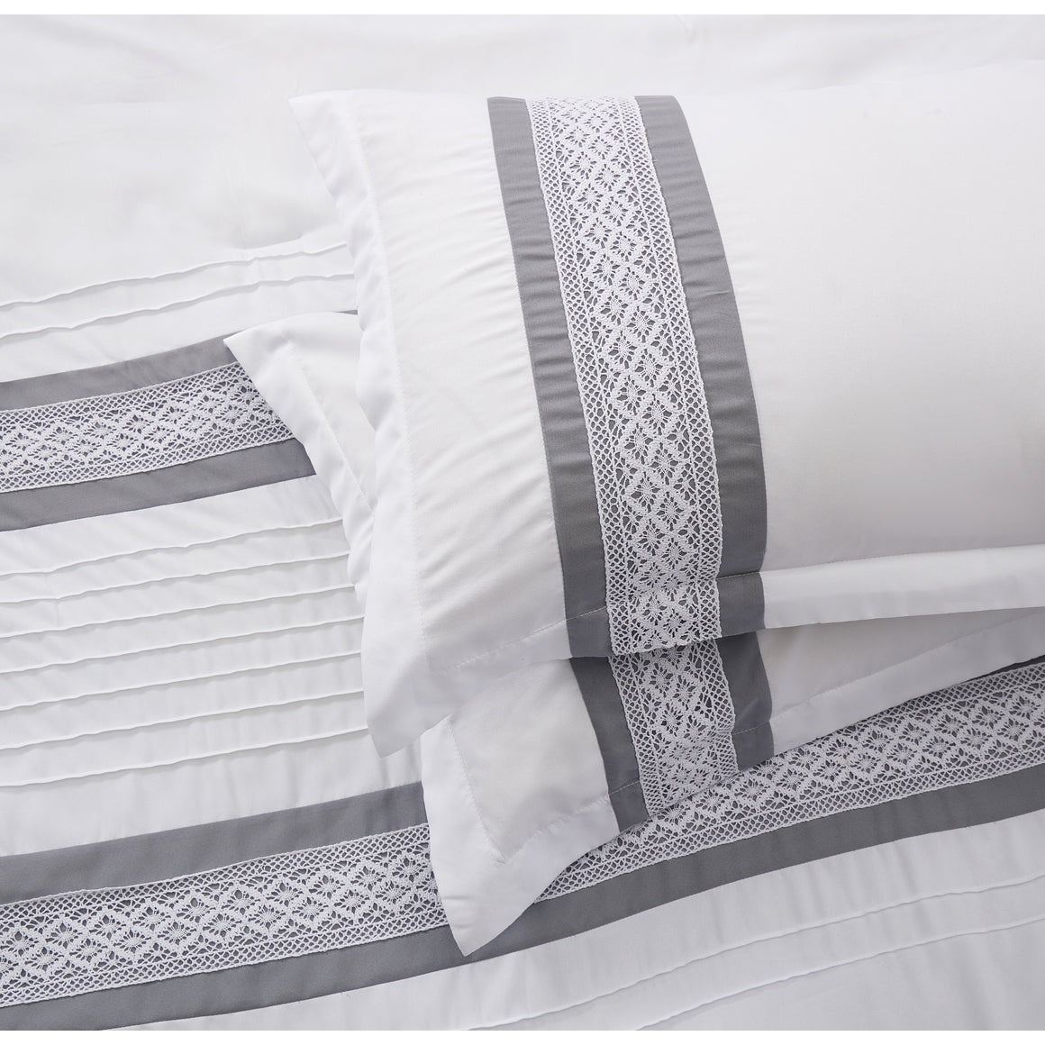 7 Piece Boho Inspired Geometric Embroidery Durango Grey Queen Size Comforter Set