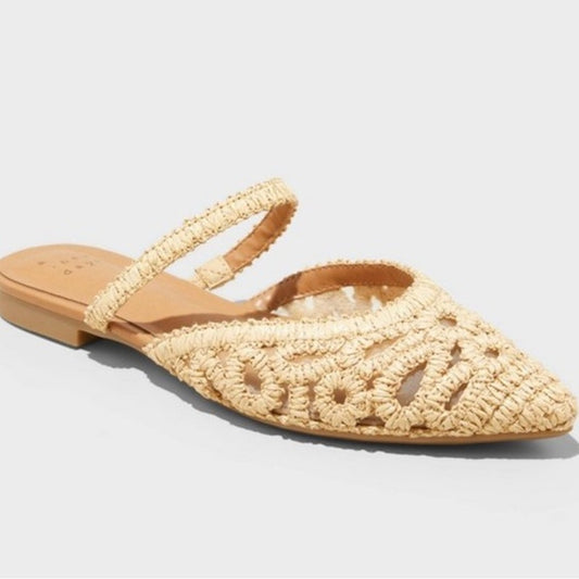 The Vienna Raffia Woven Mule Flats from A New Day Size 6 1/2 Tan