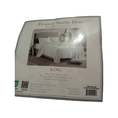 Swift Home Elegant Ruffle Hem Wrinkle Resistant King Size White Sheet Set