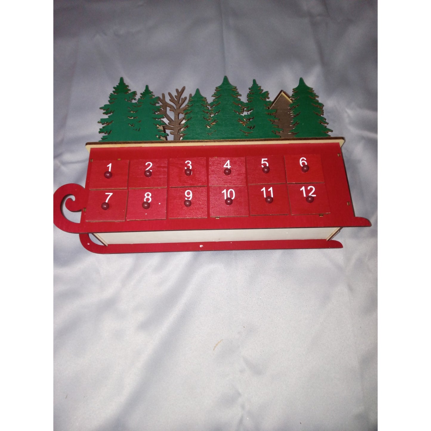 North Pole Wooden Advent Christmas Sleigh Pop Out Draw Light Up Calendar