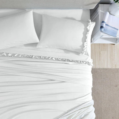 Swift Home Elegant Ruffle Hem Wrinkle Resistant King Size White Sheet Set