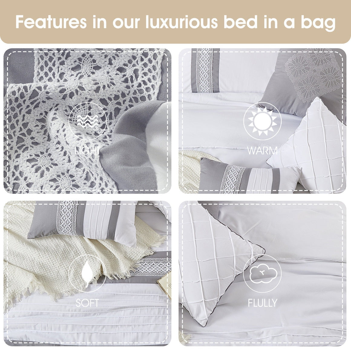 7 Piece Boho Inspired Geometric Embroidery Durango Grey Queen Size Comforter Set