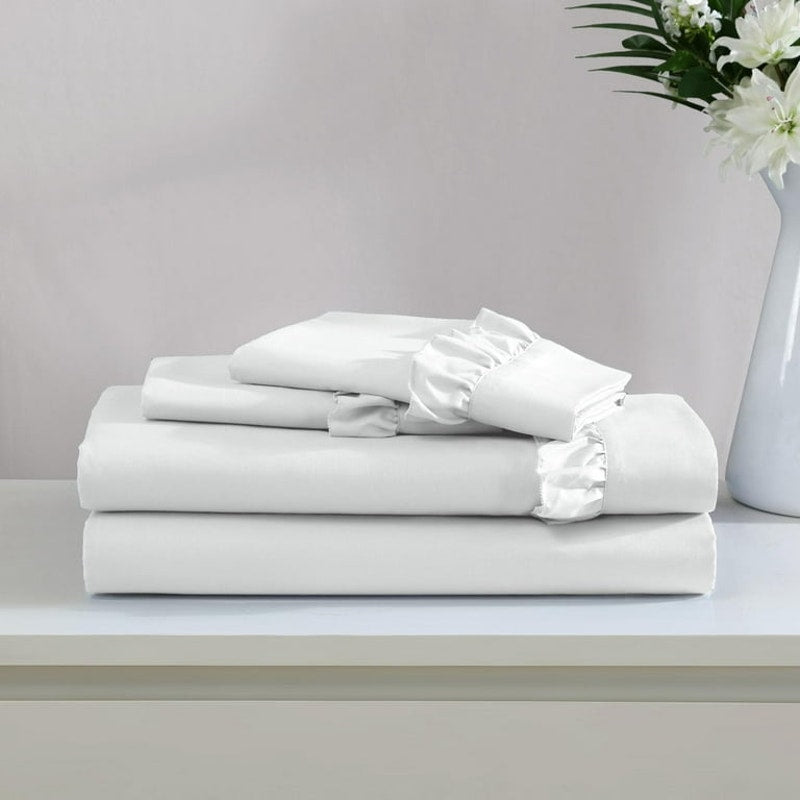 Swift Home Elegant Ruffle Hem Wrinkle Resistant King Size White Sheet Set