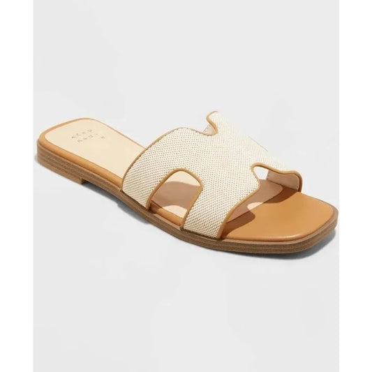 Nina H Band Khaki Flat Slide Sandals Size 7