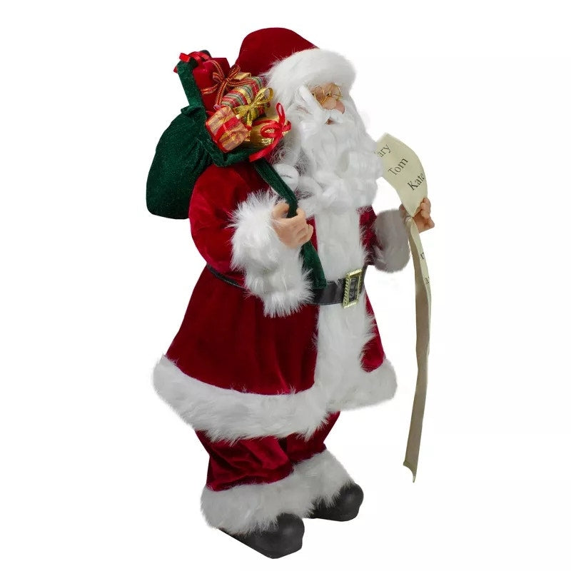 Northlight 24" Santa Claus with Bag of Gifts and Naughty or Nice List Figure