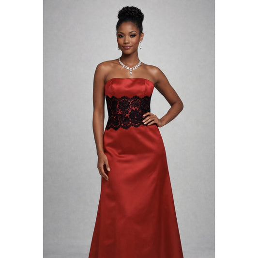 After Six Red Black Lace Strapless Formal Cocktail Dinner Party Dress Size 10