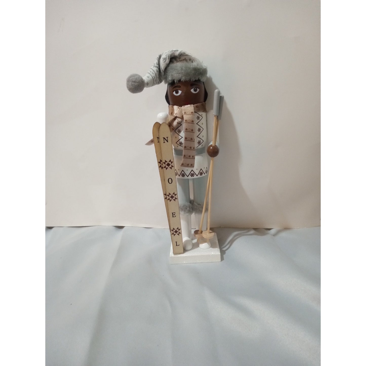 North Pole Trading Co 14inch Ski Girl African American Christmas Nutcracker Gray