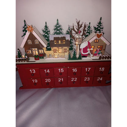 North Pole Wooden Advent Christmas Sleigh Pop Out Draw Light Up Calendar