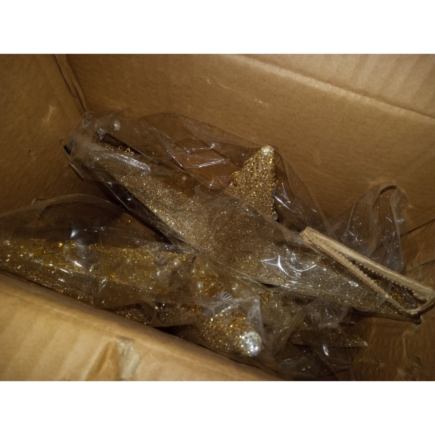 North Pole Trading Co. Glitter Beaded Star Set 2-pc. Christmas Ornament Gold