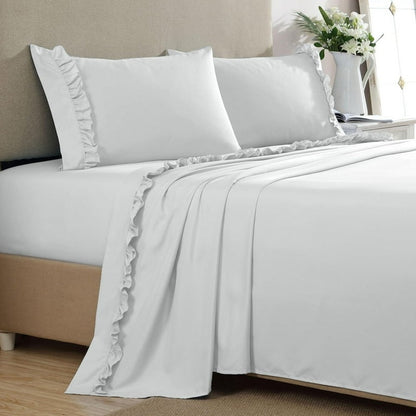 Swift Home Elegant Ruffle Hem Wrinkle Resistant King Size White Sheet Set