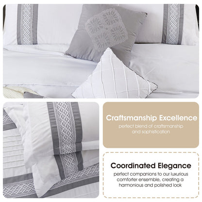 7 Piece Boho Inspired Geometric Embroidery Durango Grey Queen Size Comforter Set