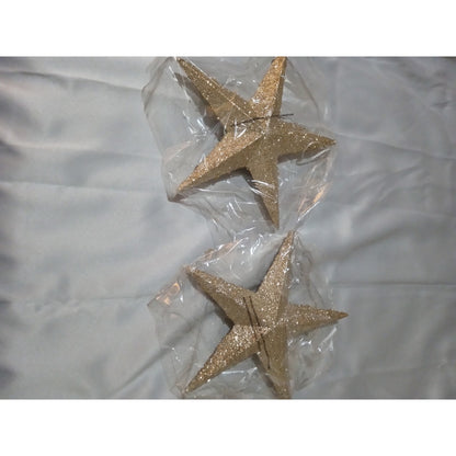 North Pole Trading Co. Glitter Beaded Star Set 2-pc. Christmas Ornament Gold