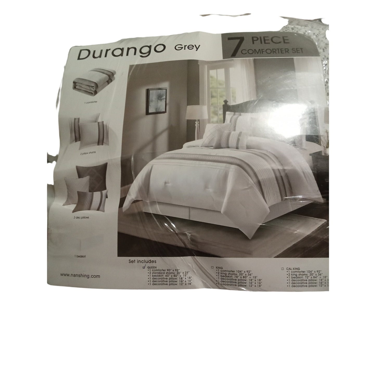 7 Piece Boho Inspired Geometric Embroidery Durango Grey Queen Size Comforter Set