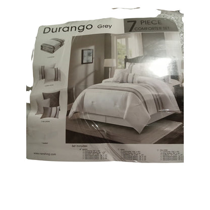 7 Piece Boho Inspired Geometric Embroidery Durango Grey Queen Size Comforter Set