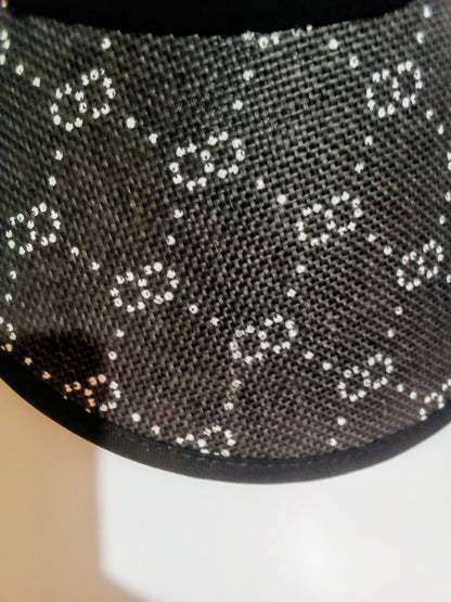 White Linked Print Straw Visor Cap Black Adjustable Strap